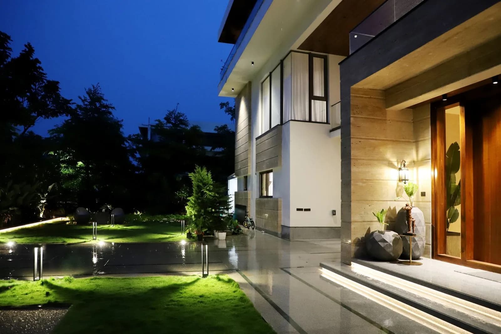 Facade Uplighting — completed lighting after dark project by VP Landscaping